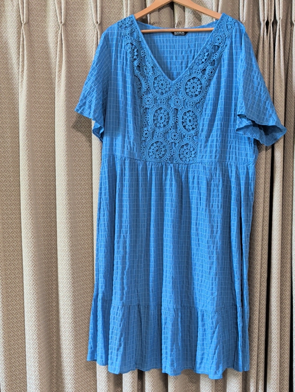 Women's Size 22/24 Bloomchic Midi Blue Tiered Lace Textured Dress With Pockets
